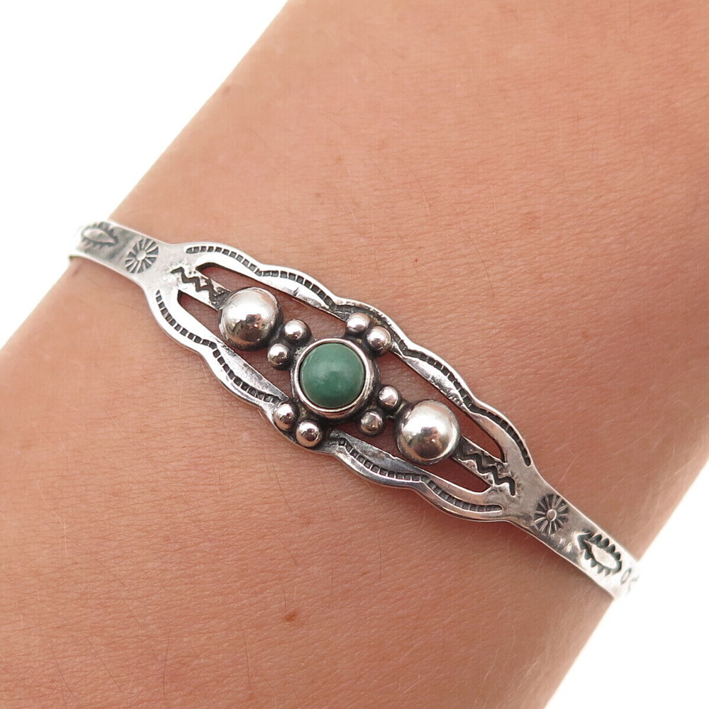 Old Pawn 925 Sterling Silver Vintage Turquoise Tribal Adjustable Bracelet 5.5"